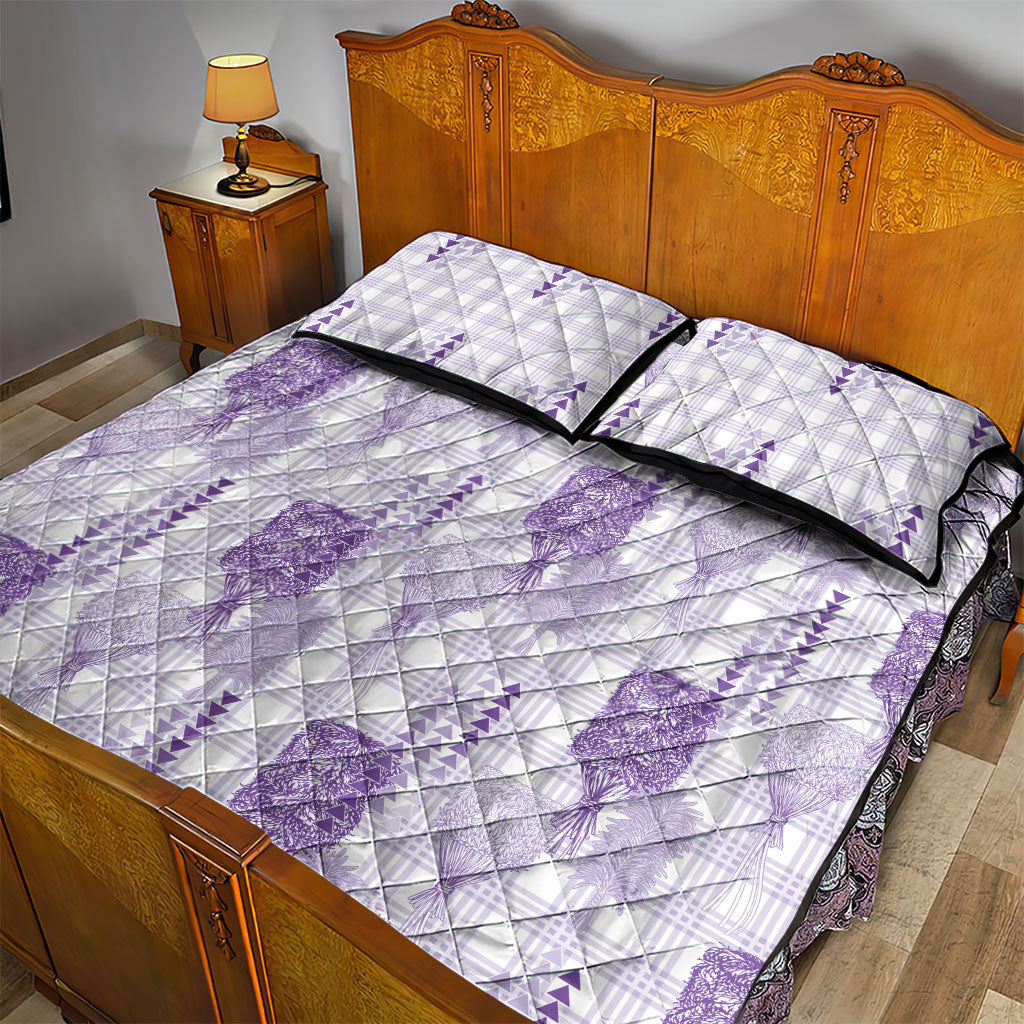 Aloha Hawaii Vintage Kahili Pa'a Lima Quilt Bed Set Palaka Print Pastel Lavender LT7 - Polynesian Pride