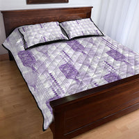 Aloha Hawaii Vintage Kahili Pa'a Lima Quilt Bed Set Palaka Print Pastel Lavender LT7 - Polynesian Pride