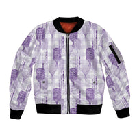 Aloha Hawaii Vintage Kahili Pa'a Lima Sleeve Zip Bomber Jacket Palaka Print Pastel Lavender LT7 Unisex Lavender - Polynesian Pride