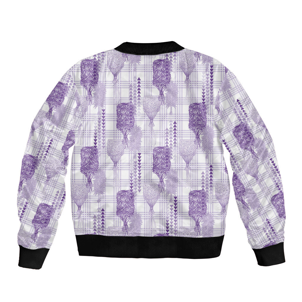 Aloha Hawaii Vintage Kahili Pa'a Lima Sleeve Zip Bomber Jacket Palaka Print Pastel Lavender LT7 - Polynesian Pride