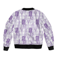 Aloha Hawaii Vintage Kahili Pa'a Lima Sleeve Zip Bomber Jacket Palaka Print Pastel Lavender LT7 - Polynesian Pride