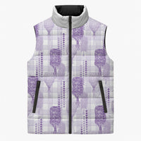 Aloha Hawaii Vintage Kahili Pa'a Lima Sleeveless Puffer Jacket Palaka Print Pastel Lavender LT7 Unisex Lavender - Polynesian Pride