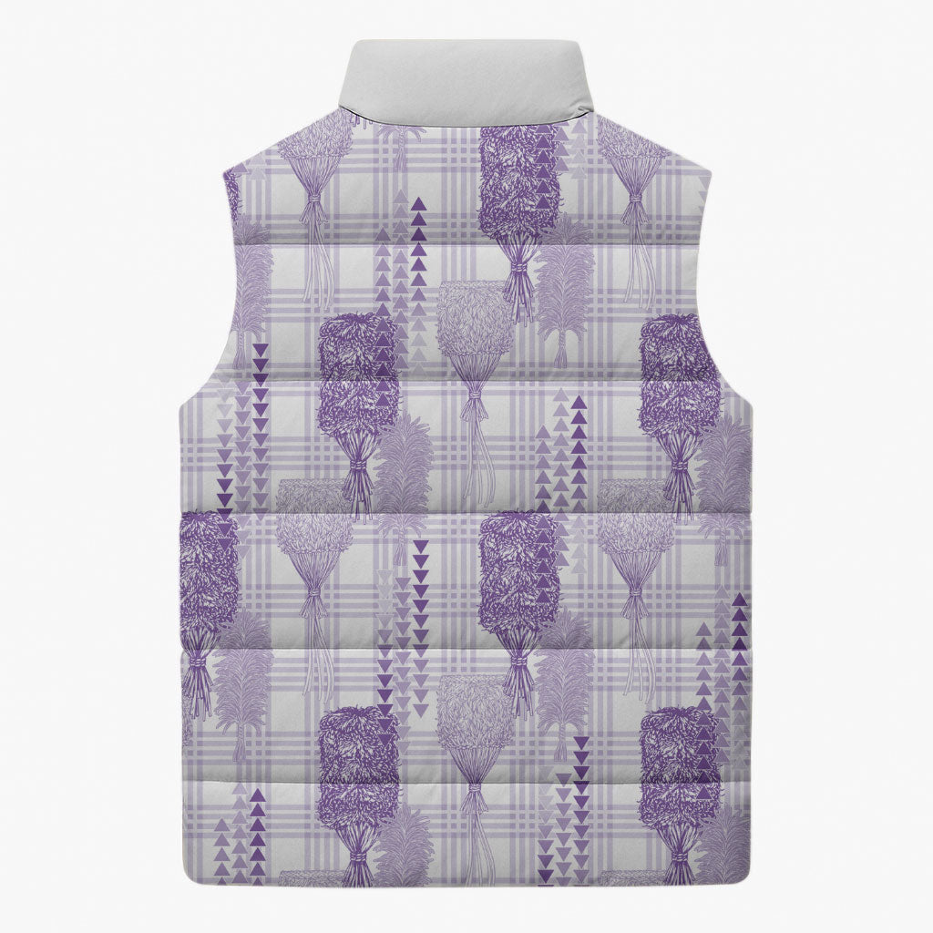 Aloha Hawaii Vintage Kahili Pa'a Lima Sleeveless Puffer Jacket Palaka Print Pastel Lavender LT7 - Polynesian Pride