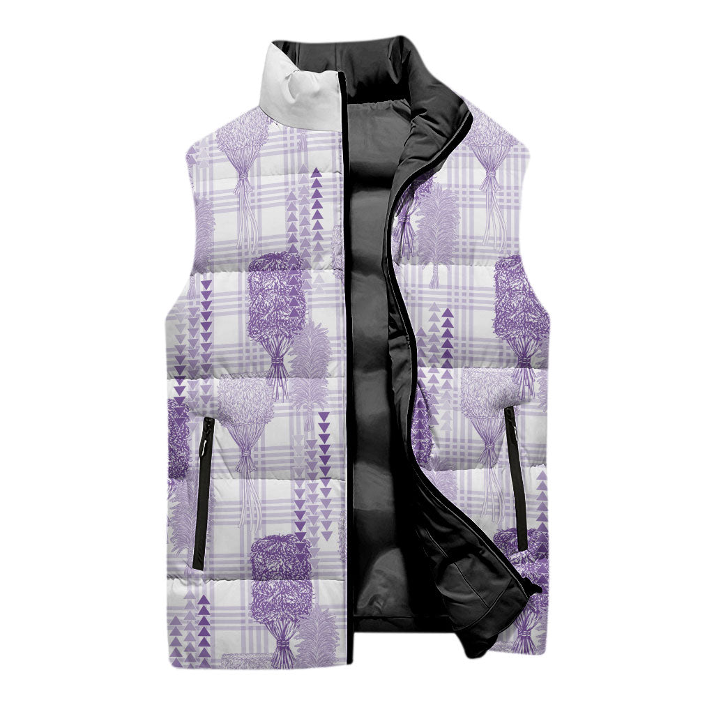Aloha Hawaii Vintage Kahili Pa'a Lima Sleeveless Puffer Jacket Palaka Print Pastel Lavender LT7 - Polynesian Pride