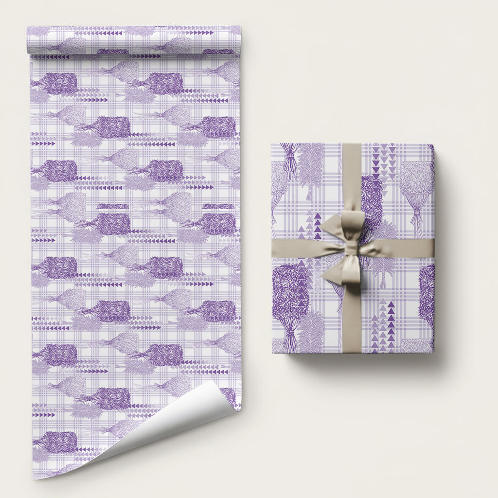 Aloha Hawaii Vintage Kahili Pa'a Lima Wrapping Paper Palaka Print Pastel Lavender LT7 58" × 23" Lavender - Polynesian Pride