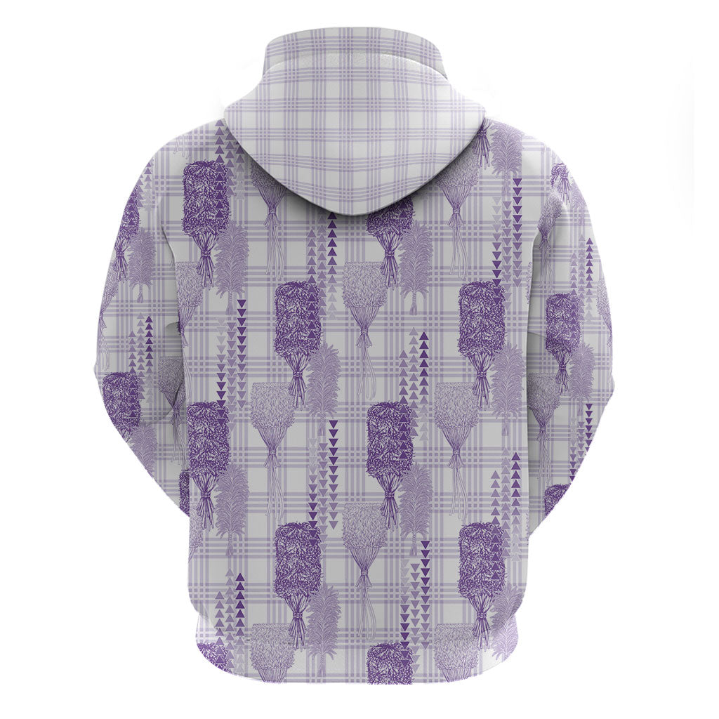 Aloha Hawaii Vintage Kahili Pa'a Lima Zip Hoodie Palaka Print Pastel Lavender LT7 - Polynesian Pride