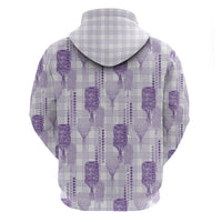 Aloha Hawaii Vintage Kahili Pa'a Lima Zip Hoodie Palaka Print Pastel Lavender LT7 - Polynesian Pride