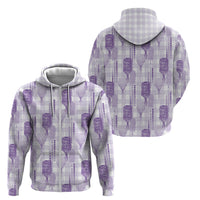 Aloha Hawaii Vintage Kahili Pa'a Lima Zip Hoodie Palaka Print Pastel Lavender LT7 - Polynesian Pride
