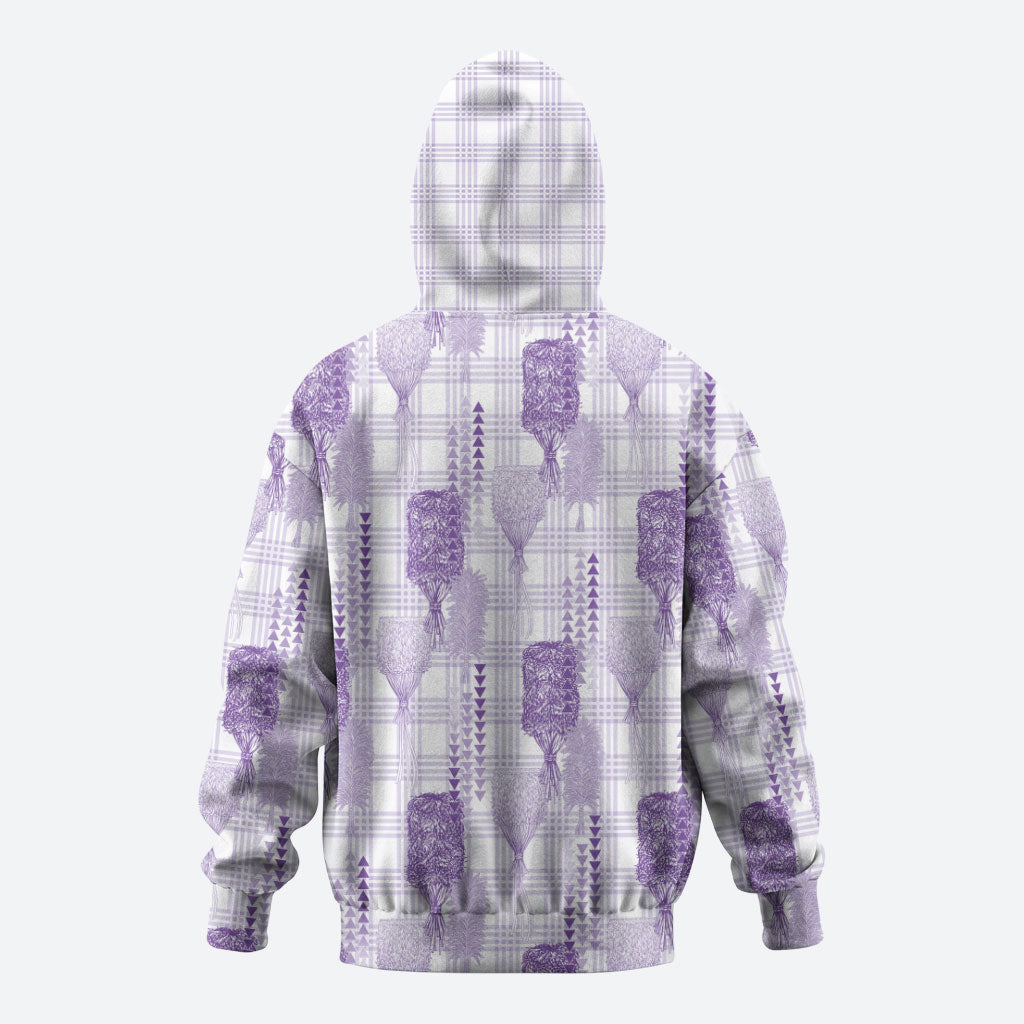 Aloha Hawaii Vintage Kahili Pa'a Lima Zip Hoodie Palaka Print Pastel Lavender LT7 - Polynesian Pride