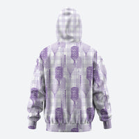 Aloha Hawaii Vintage Kahili Pa'a Lima Zip Hoodie Palaka Print Pastel Lavender LT7 - Polynesian Pride