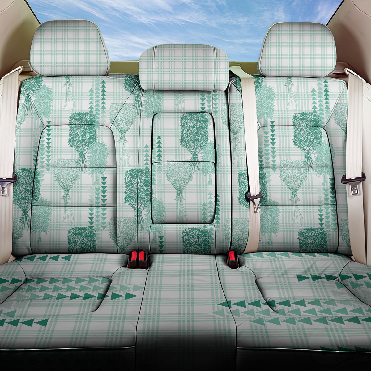 Aloha Hawaii Vintage Kahili Pa'a Lima Back Car Seat Cover Palaka Print Mossy Teal LT7 One Size Mossy Teal - Polynesian Pride