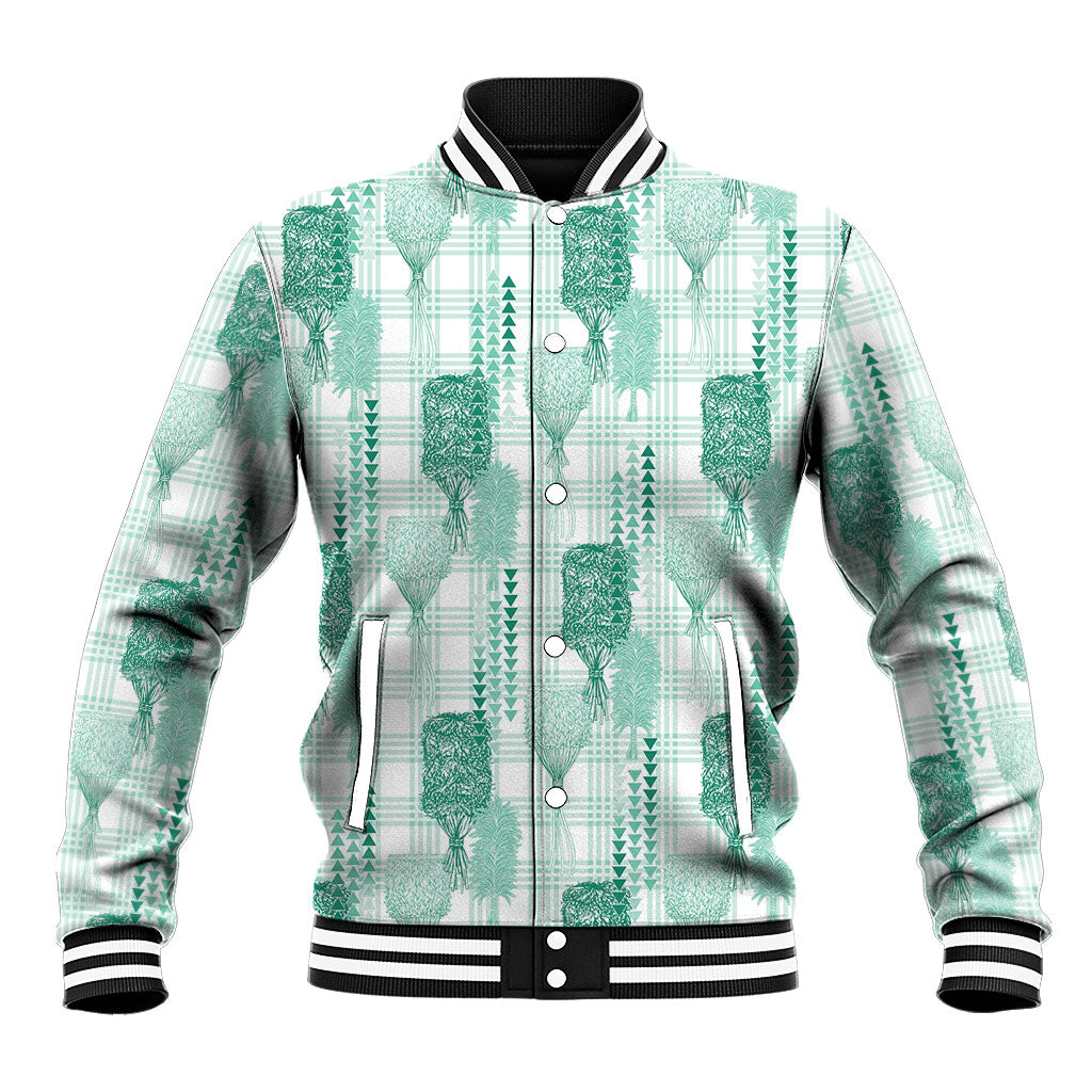 Aloha Hawaii Vintage Kahili Pa'a Lima Baseball Jacket Palaka Print Mossy Teal LT7 Unisex Mossy Teal - Polynesian Pride