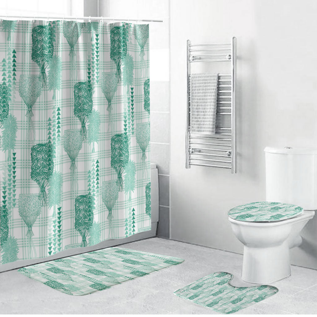 Aloha Hawaii Vintage Kahili Pa'a Lima Bathroom Set Palaka Print Mossy Teal LT7 Bathroom Set (4 pcs) Mossy Teal - Polynesian Pride