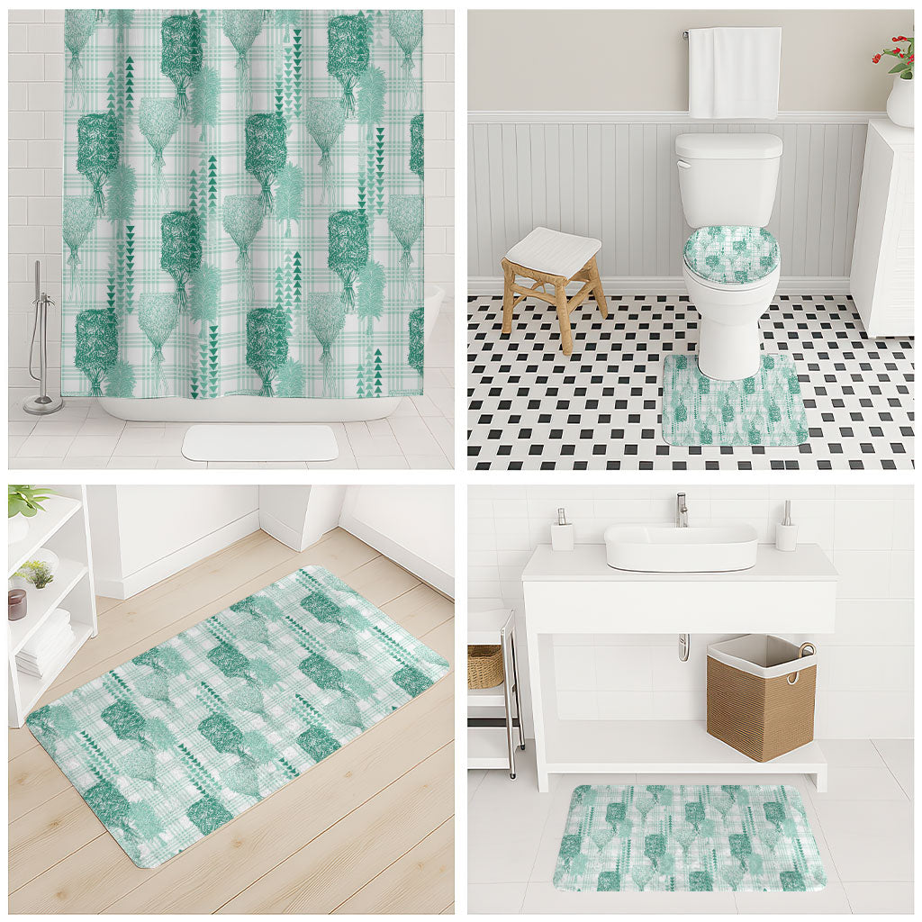 Aloha Hawaii Vintage Kahili Pa'a Lima Bathroom Set Palaka Print Mossy Teal LT7 - Polynesian Pride