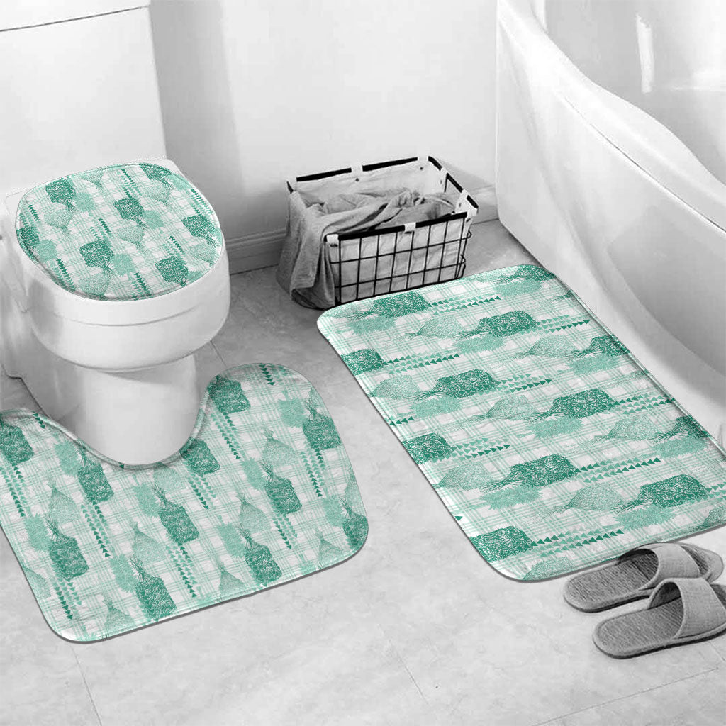 Aloha Hawaii Vintage Kahili Pa'a Lima Bathroom Set Palaka Print Mossy Teal LT7 Mat Set Only (3 pcs) One Size Mossy Teal - Polynesian Pride
