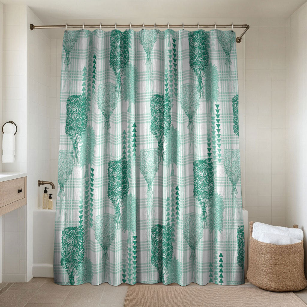 Aloha Hawaii Vintage Kahili Pa'a Lima Bathroom Set Palaka Print Mossy Teal LT7 Shower Curtain Only Mossy Teal - Polynesian Pride