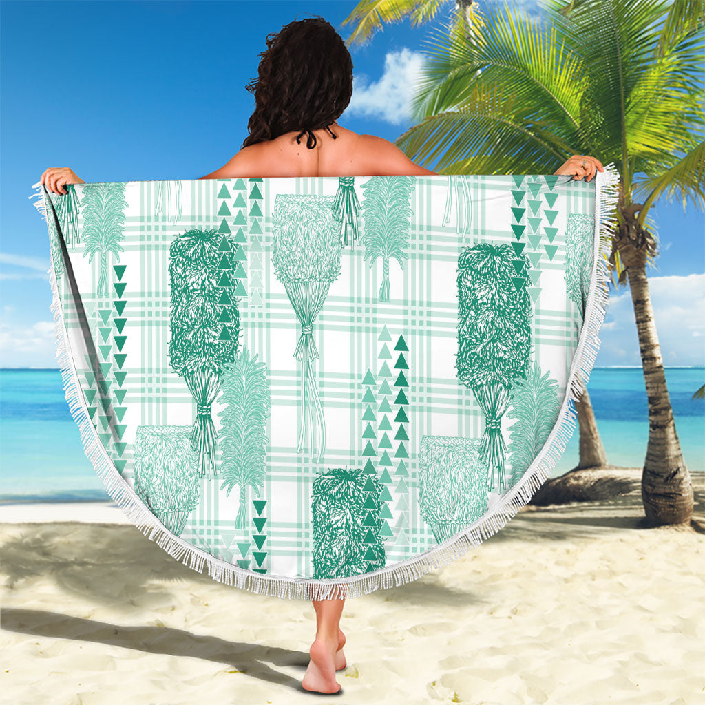 Aloha Hawaii Vintage Kahili Pa'a Lima Beach Blanket Palaka Print Mossy Teal LT7 - Polynesian Pride