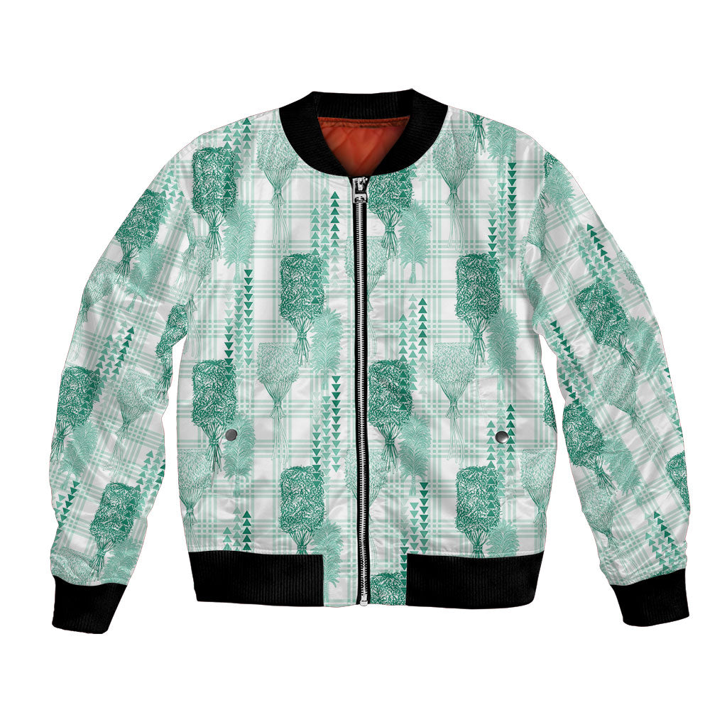Aloha Hawaii Vintage Kahili Pa'a Lima Bomber Jacket Palaka Print Mossy Teal LT7 Unisex Mossy Teal - Polynesian Pride