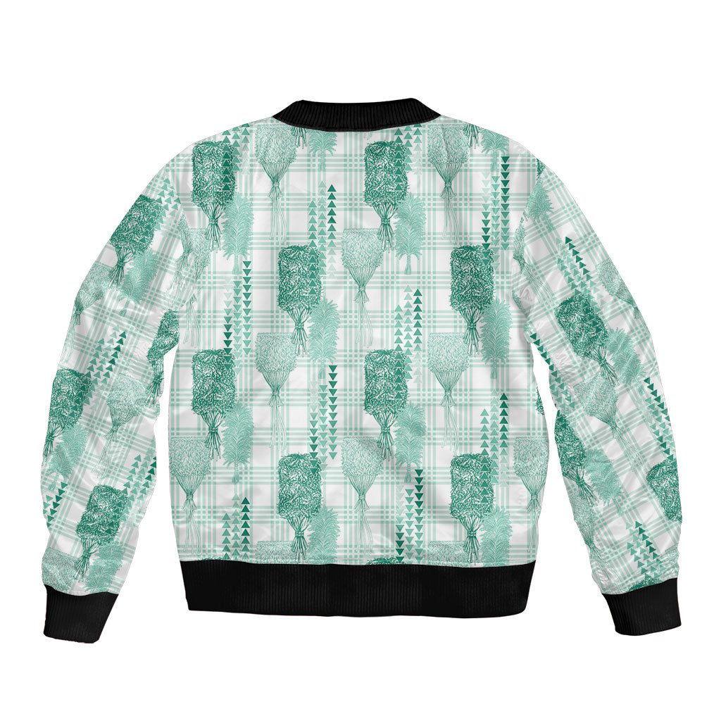 Aloha Hawaii Vintage Kahili Pa'a Lima Bomber Jacket Palaka Print Mossy Teal LT7 - Polynesian Pride
