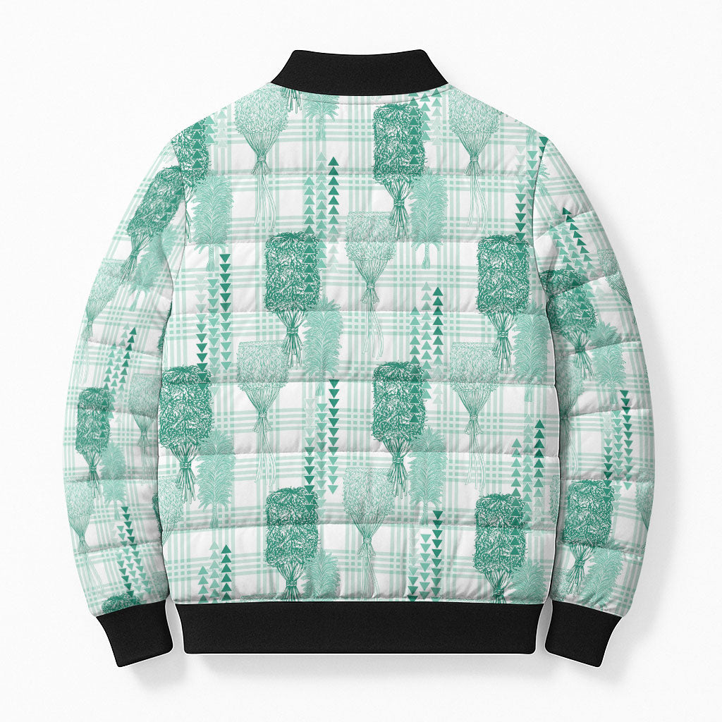 Aloha Hawaii Vintage Kahili Pa'a Lima Bomber Puffer Jacket Palaka Print Mossy Teal LT7 - Polynesian Pride