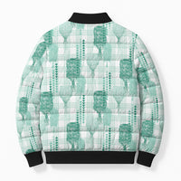 Aloha Hawaii Vintage Kahili Pa'a Lima Bomber Puffer Jacket Palaka Print Mossy Teal LT7 - Polynesian Pride