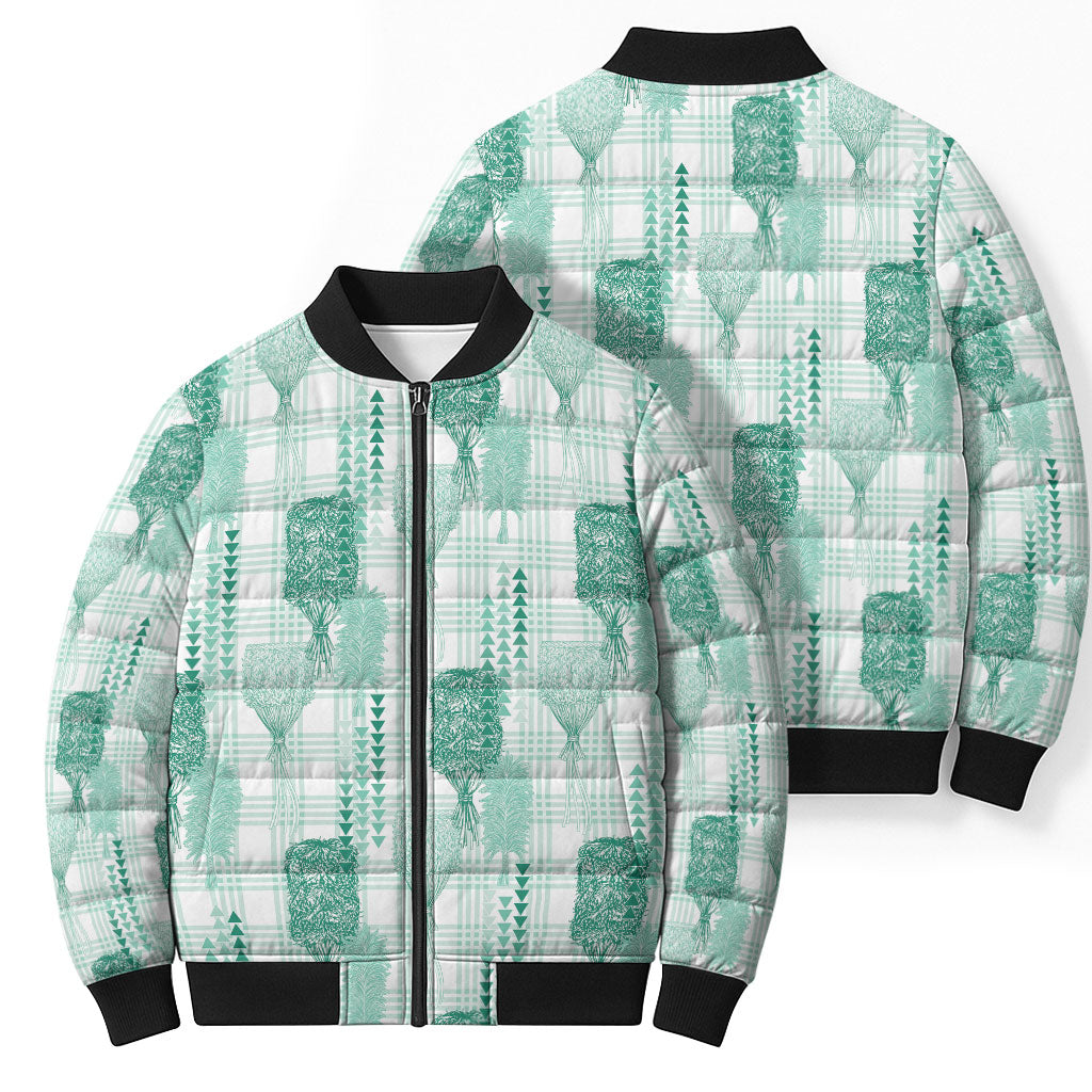 Aloha Hawaii Vintage Kahili Pa'a Lima Bomber Puffer Jacket Palaka Print Mossy Teal LT7 - Polynesian Pride