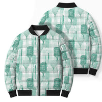 Aloha Hawaii Vintage Kahili Pa'a Lima Bomber Puffer Jacket Palaka Print Mossy Teal LT7 - Polynesian Pride