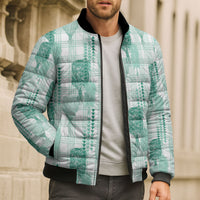 Aloha Hawaii Vintage Kahili Pa'a Lima Bomber Puffer Jacket Palaka Print Mossy Teal LT7 - Polynesian Pride