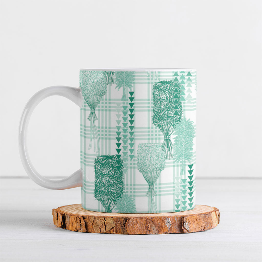 Aloha Hawaii Vintage Kahili Pa'a Lima Ceramic Mug Palaka Print Mossy Teal LT7 Mossy Teal - Polynesian Pride