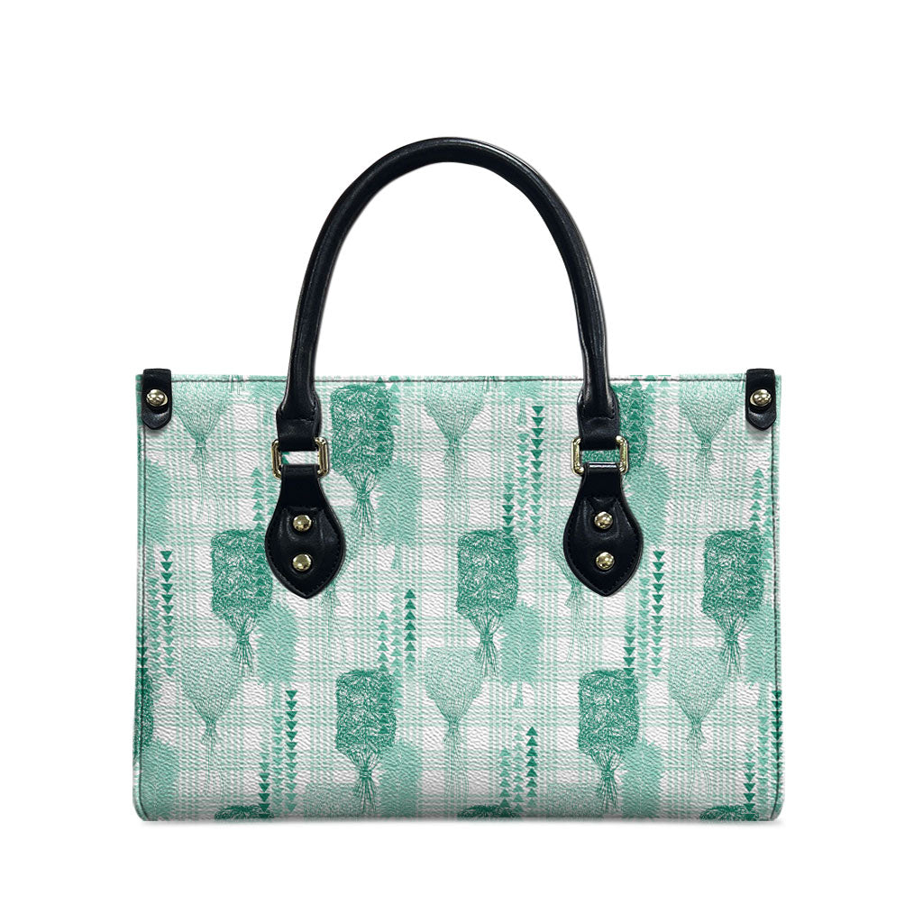 Aloha Hawaii Vintage Kahili Pa'a Lima Leather Bag Palaka Print Mossy Teal LT7 - Polynesian Pride