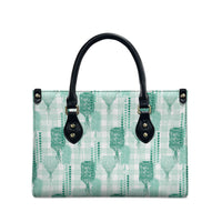 Aloha Hawaii Vintage Kahili Pa'a Lima Leather Bag Palaka Print Mossy Teal LT7 - Polynesian Pride