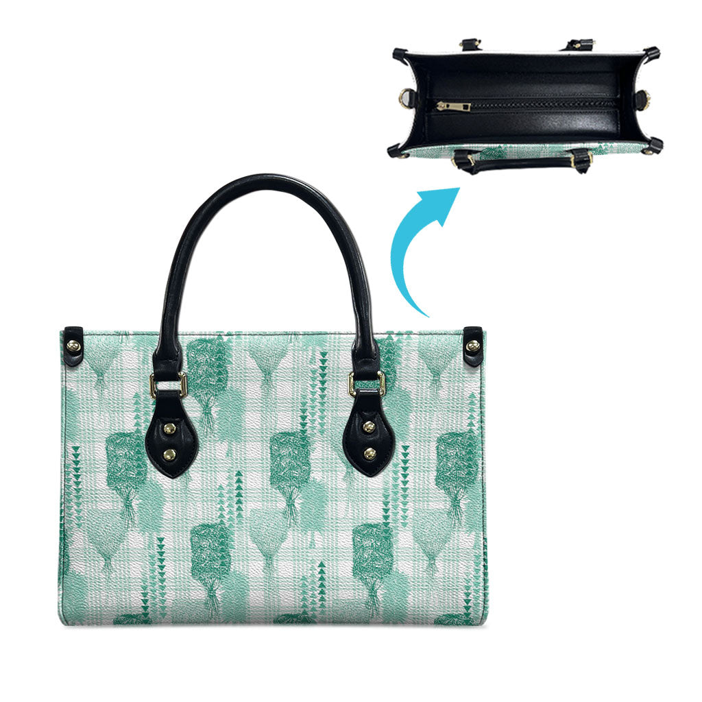 Aloha Hawaii Vintage Kahili Pa'a Lima Leather Bag Palaka Print Mossy Teal LT7 - Polynesian Pride
