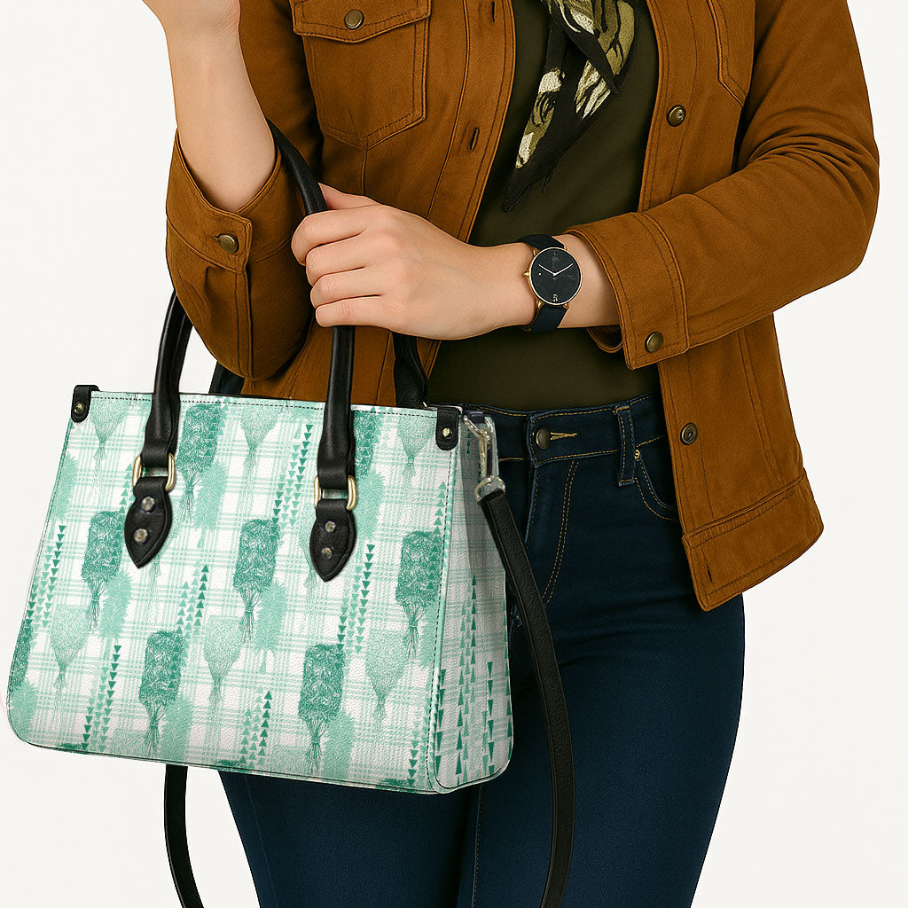 Aloha Hawaii Vintage Kahili Pa'a Lima Leather Bag Palaka Print Mossy Teal LT7 - Polynesian Pride