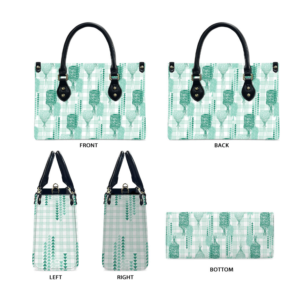 Aloha Hawaii Vintage Kahili Pa'a Lima Leather Bag Palaka Print Mossy Teal LT7 - Polynesian Pride