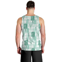 Aloha Hawaii Vintage Kahili Pa'a Lima Men Tank Top Palaka Print Mossy Teal LT7 - Polynesian Pride