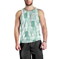 Aloha Hawaii Vintage Kahili Pa'a Lima Men Tank Top Palaka Print Mossy Teal LT7 - Polynesian Pride