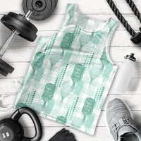 Aloha Hawaii Vintage Kahili Pa'a Lima Men Tank Top Palaka Print Mossy Teal LT7 - Polynesian Pride