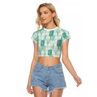 Aloha Hawaii Vintage Kahili Pa'a Lima Raglan Cropped T Shirt Palaka Print Mossy Teal LT7 Female Mossy Teal - Polynesian Pride