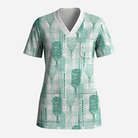Aloha Hawaii Vintage Kahili Pa'a Lima Scrub Top Palaka Print Mossy Teal LT7 Adult Mossy Teal - Polynesian Pride