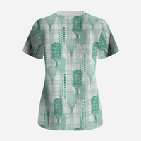 Aloha Hawaii Vintage Kahili Pa'a Lima Scrub Top Palaka Print Mossy Teal LT7 - Polynesian Pride