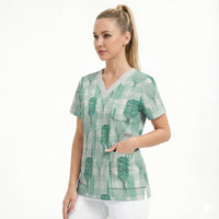 Aloha Hawaii Vintage Kahili Pa'a Lima Scrub Top Palaka Print Mossy Teal LT7 - Polynesian Pride
