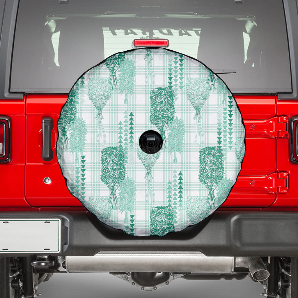 Aloha Hawaii Vintage Kahili Pa'a Lima Spare Tire Cover Palaka Print Mossy Teal LT7 - Polynesian Pride