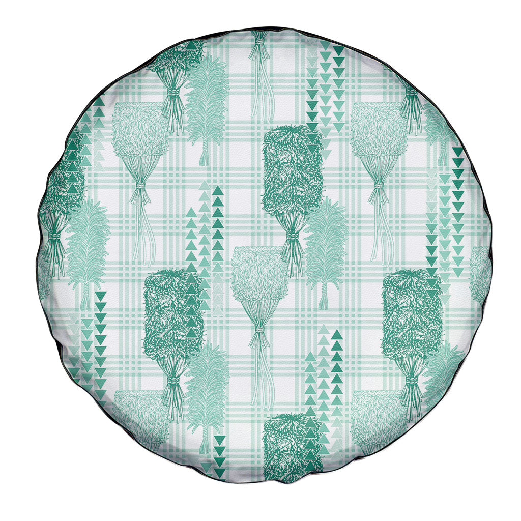Aloha Hawaii Vintage Kahili Pa'a Lima Spare Tire Cover Palaka Print Mossy Teal LT7 - Polynesian Pride