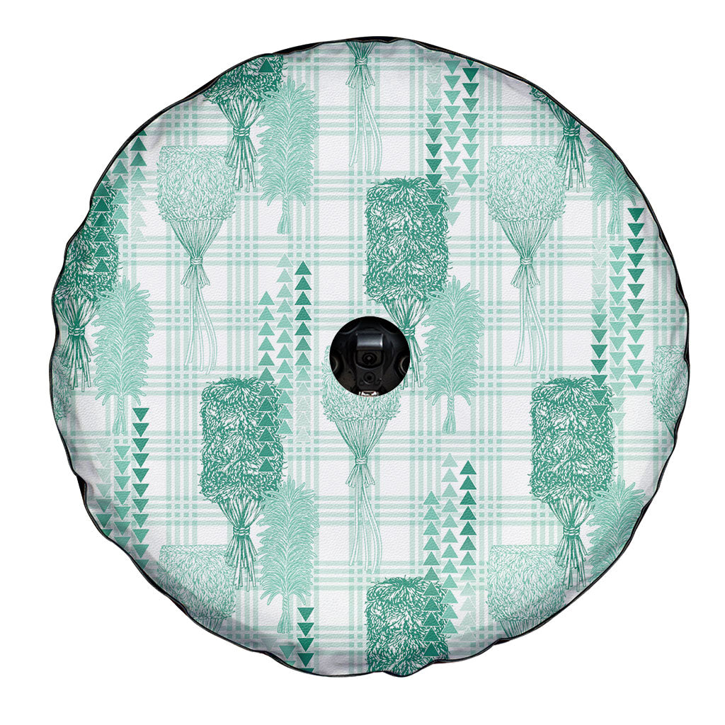 Aloha Hawaii Vintage Kahili Pa'a Lima Spare Tire Cover Palaka Print Mossy Teal LT7 - Polynesian Pride