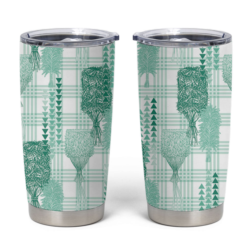 Aloha Hawaii Vintage Kahili Pa'a Lima Tumbler Cup Palaka Print Mossy Teal LT7 Mossy Teal - Polynesian Pride