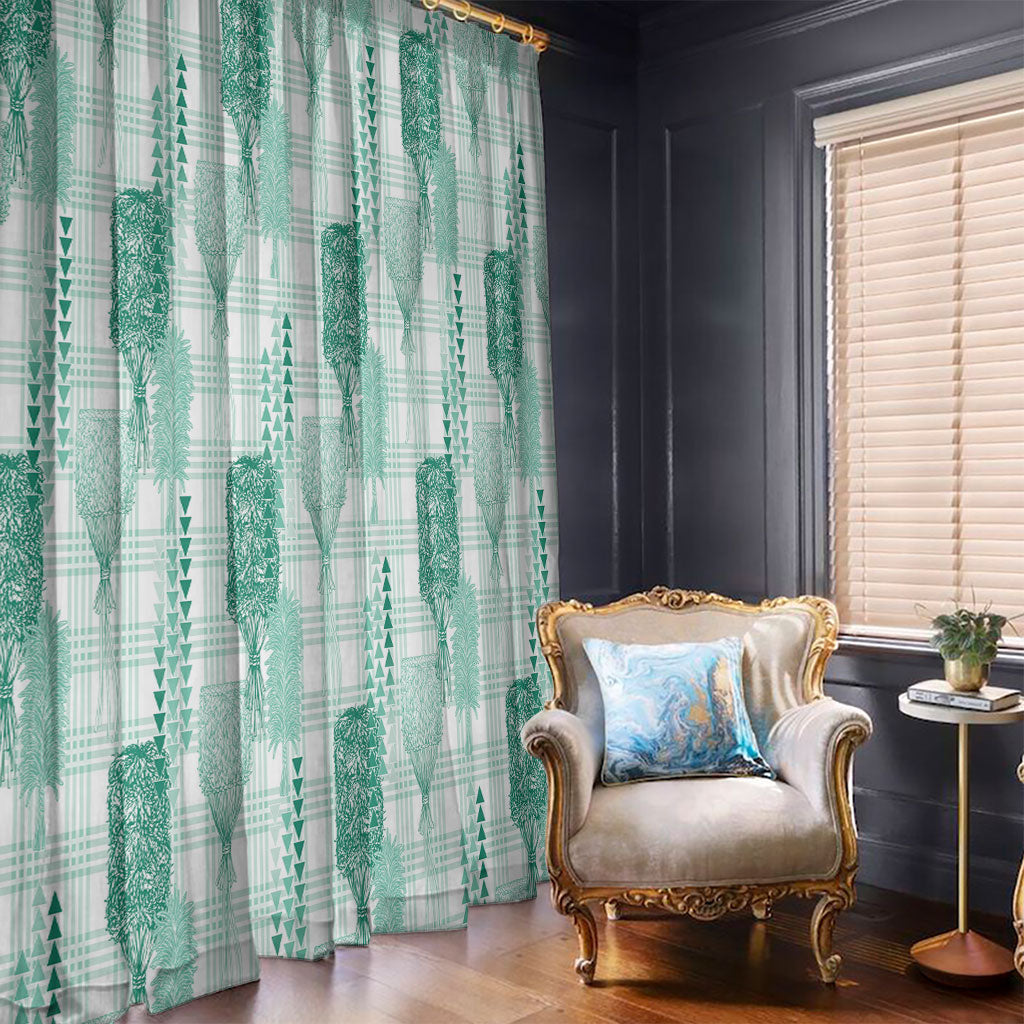 Aloha Hawaii Vintage Kahili Pa'a Lima Window Curtain Palaka Print Mossy Teal LT7 - Polynesian Pride