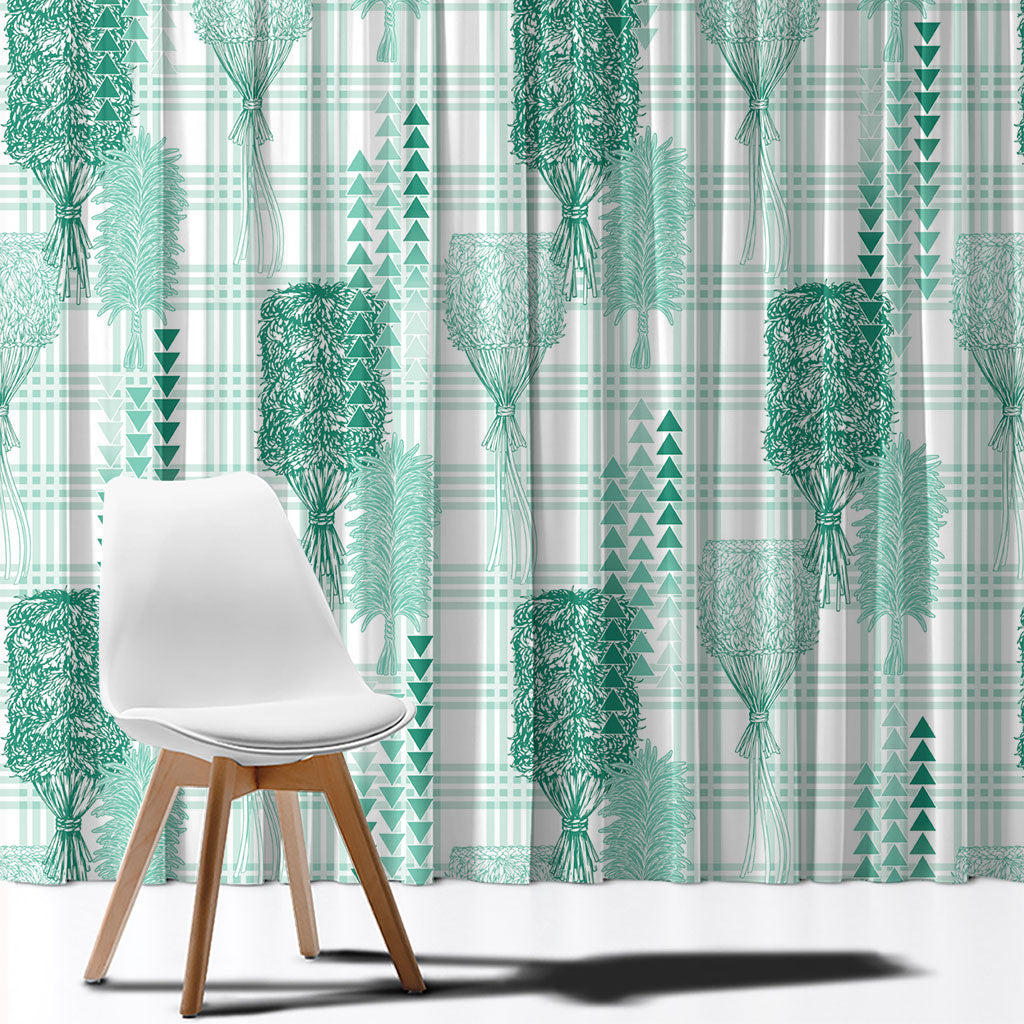 Aloha Hawaii Vintage Kahili Pa'a Lima Window Curtain Palaka Print Mossy Teal LT7 - Polynesian Pride