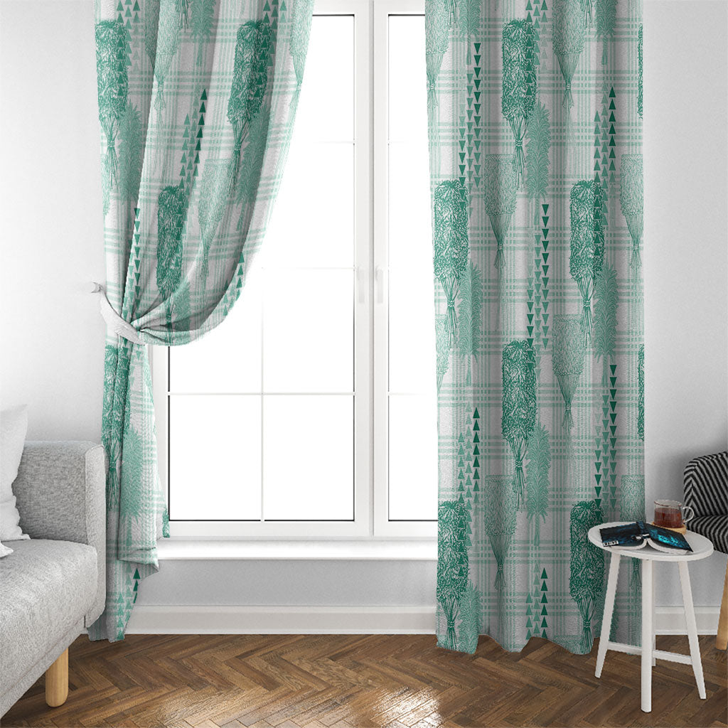 Aloha Hawaii Vintage Kahili Pa'a Lima Window Curtain Palaka Print Mossy Teal LT7 - Polynesian Pride