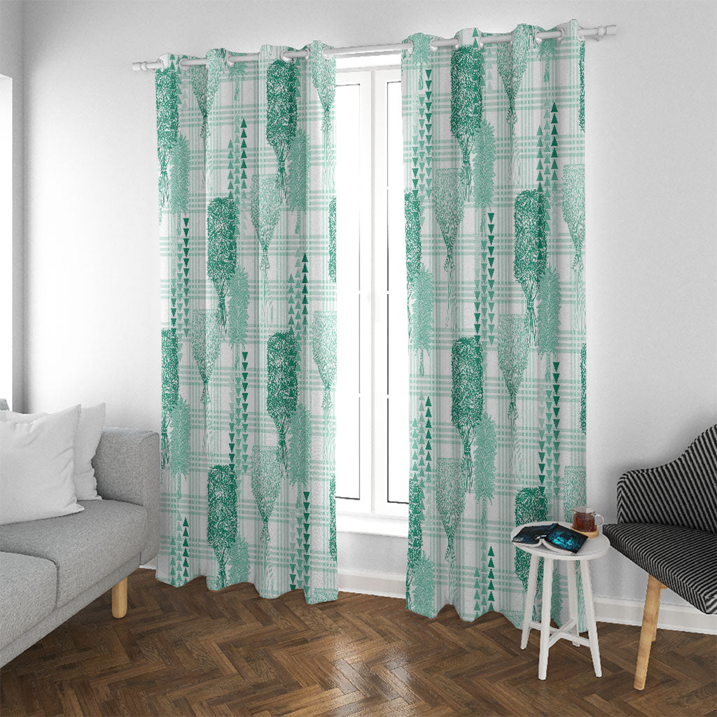 Aloha Hawaii Vintage Kahili Pa'a Lima Window Curtain Palaka Print Mossy Teal LT7 With Grommets Mossy Teal - Polynesian Pride