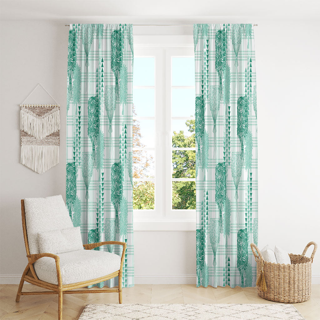 Aloha Hawaii Vintage Kahili Pa'a Lima Window Curtain Palaka Print Mossy Teal LT7 - Polynesian Pride